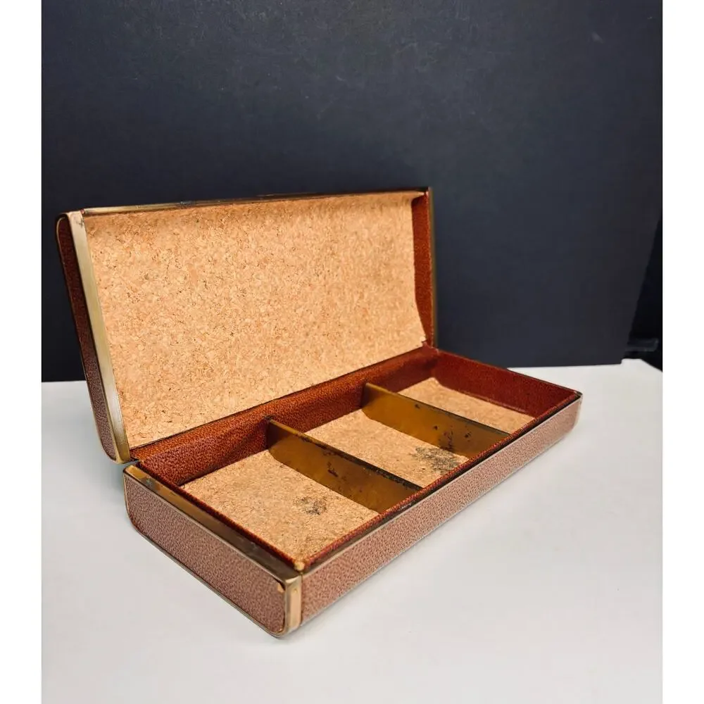 Vintage Farrington Genuine Texol Travel Jewelry Case Brass Trim Victorian Plaque